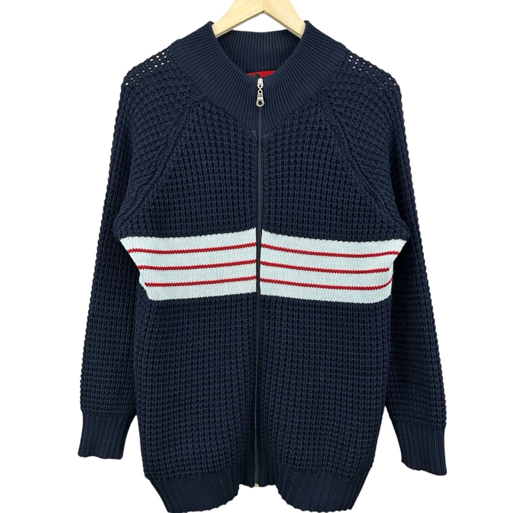 Bokura Jeans Argentina Navy Blue Wool Blend Knit Zip-Up Sweater Size Medium - Picture 2 of 12